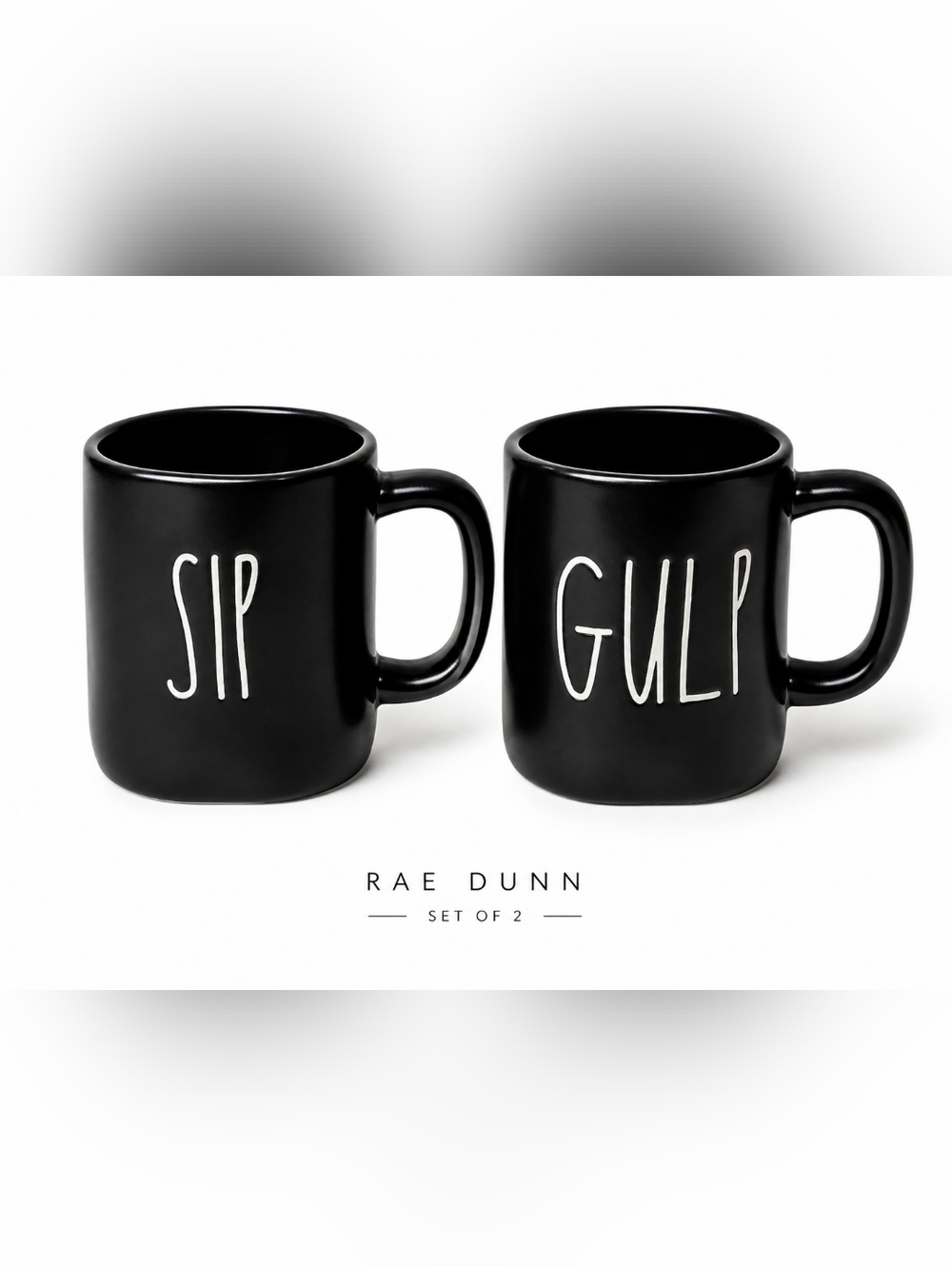Rae Dunn SIP & GULP Matte Black Coffee Mug‎ Set of 2 Artisan Collection Magenta